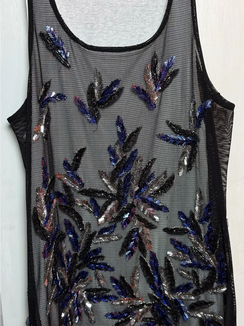 DSQUARED2 Black Mesh Tank with Blue and Silver Sequin Embellishment